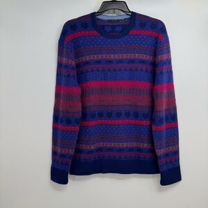 Rare GREYSON Men’s XL  Sweater 100% Cashmere Colorful Wolf
